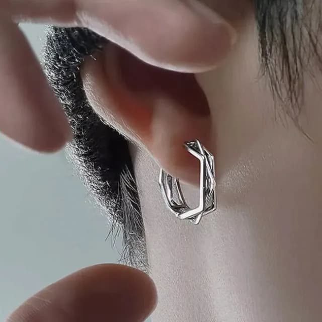 【Porabella】S925純銀線條幾何耳扣|歐美嘻哈痞帥風耳環 送男友生日禮物推薦| 附贈精美包裝 Earrings