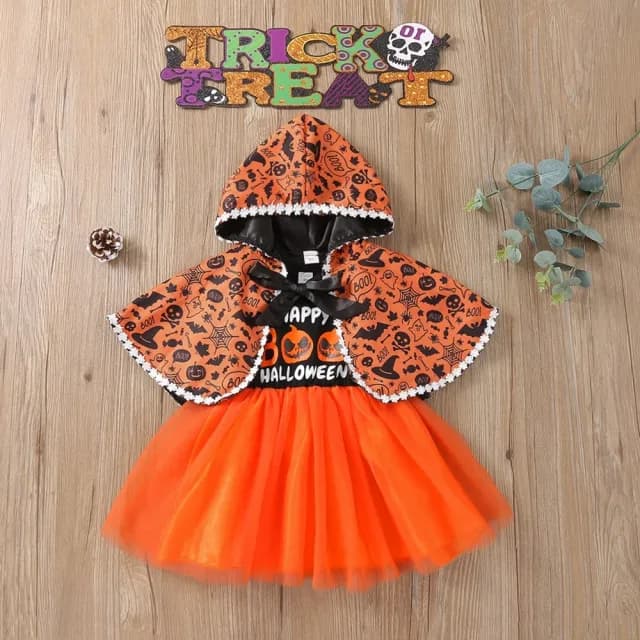 【橘魔法】萌南瓜背心紗裙洋裝+滿印斗篷披風(斗篷 萬聖節服裝 造型服 角色扮演 兒童 女童 童裝 小童)