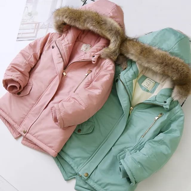 【橘魔法】亮色縮腰毛毛領連帽長袖外套(棉絨 刷毛 風衣 大衣 外套 大童 厚外套 女童 兒童 童裝)