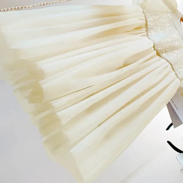 【橘魔法】復古宮廷風亮片澎澎袖洋裝(連衣裙 連身裙 短袖洋裝 女童 童裝 兒童 生日洋裝)