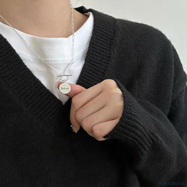 【Porabella】S925純銀 幾何圓牌字母OT扣項鍊|極簡鎖骨鍊・生日/情人節/告白禮物推薦|Necklace