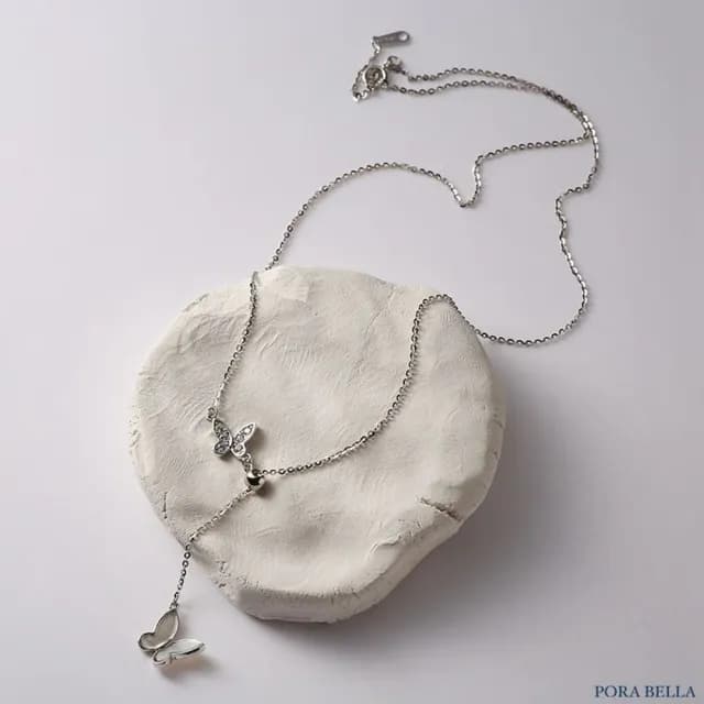 【Porabella】S925純銀母貝蝴蝶項鍊 ∣ 抽拉式鎖骨鏈 ∣ 告白・生日・情人節浪漫禮物推薦 Necklace