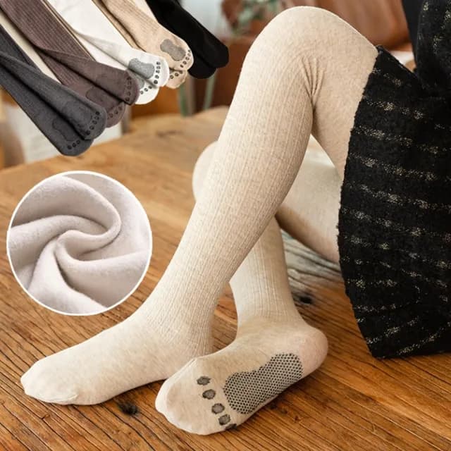 【橘魔法】腳ㄚ造型麻花編織薄絨褲襪(兒襪 襪子 內搭褲 女童 童裝 兒童 童襪 洋裝搭配 保暖 止滑)