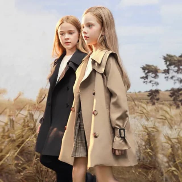 【橘魔法】英倫率性中長風衣長袖外套(風衣外套 風衣 大童 女童 兒童 夾克 防風 童裝)