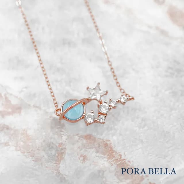 【Porabella】925純銀鋯石項鍊 玫瑰金 人造月光石小眾設計款 純銀項鍊 情人節禮物 生日禮物 Necklace