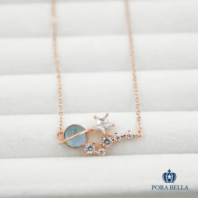 【Porabella】925純銀鋯石項鍊 玫瑰金 人造月光石小眾設計款 純銀項鍊 情人節禮物 生日禮物 Necklace