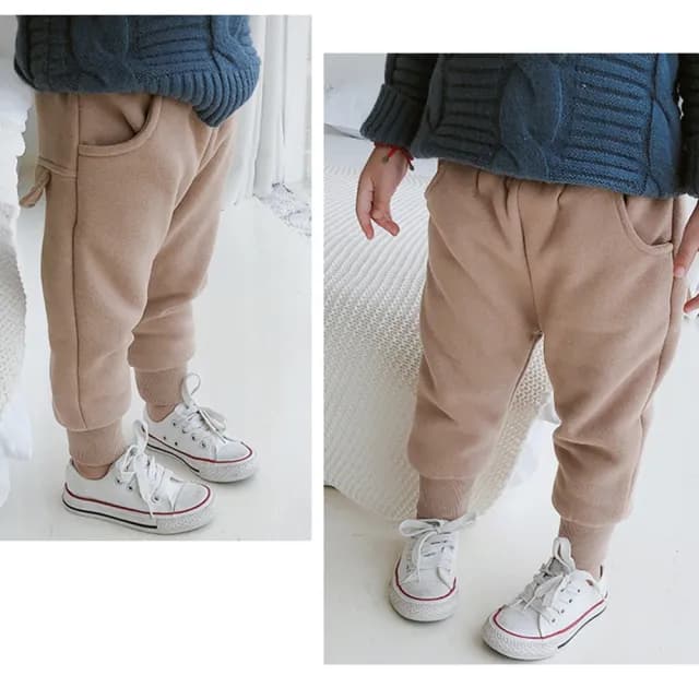 【橘魔法】(小童優惠價)厚棉絨口袋縮口長褲(童裝 男童 女童 兒童 童裝 素面 長褲 小童 保暖 加厚)