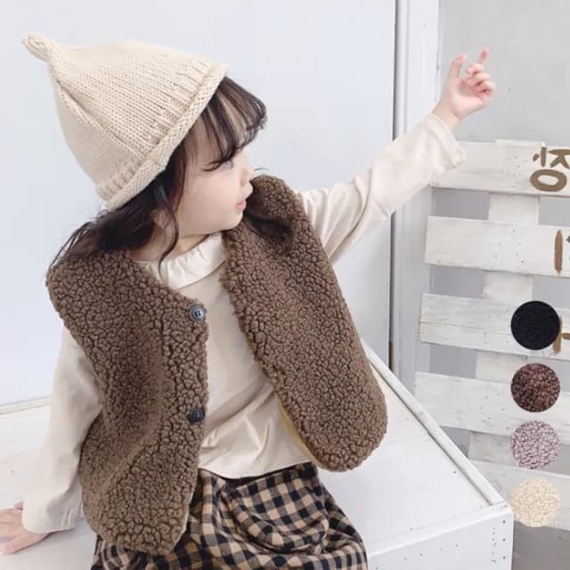 【橘魔法】小童 毛毛鋪棉厚背心 中性款 羊羔毛背心(心 女童 男童 童裝)