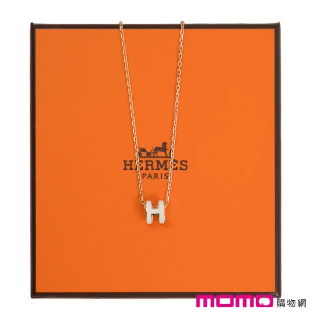 【Hermes 愛馬仕】mini POP H 項鍊(白色 Blanc x 玫瑰金)