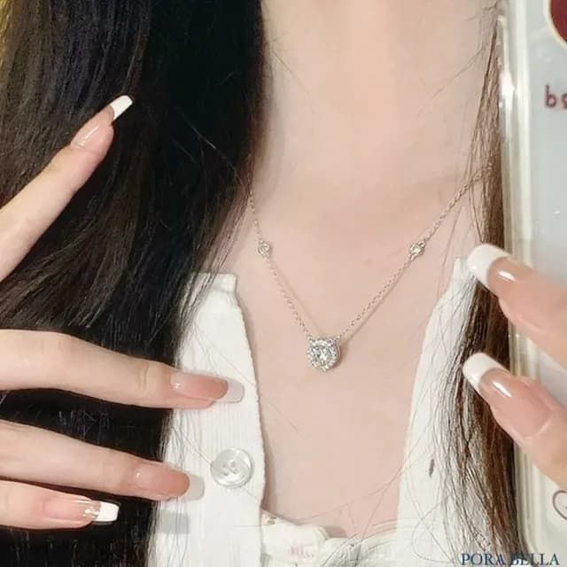 【Porabella】925純銀星點鑽石項鍊 鋯石項鍊 藍寶石小眾項鍊 送女友 情人節禮物 幾何鎖骨鍊 Necklace