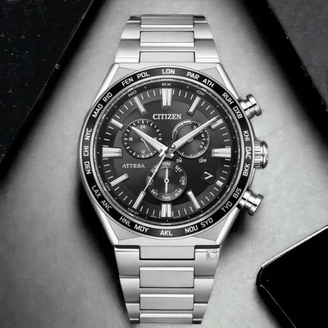 【CITIZEN 星辰】ATTESA 超級鈦 光動能 電波 計時手錶  男錶 禮物 推薦 禮物 推薦(CB5966-69E)