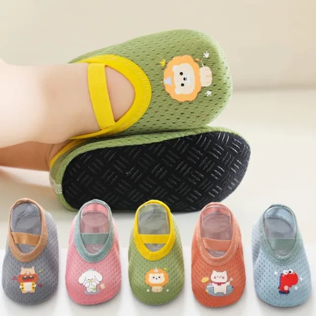 【橘魔法】Q版動物膠印透氣網眼室內鞋襪(防滑膠點 止滑 地板襪 襪子 室內鞋 兒童 童襪 童裝 男童 女童)