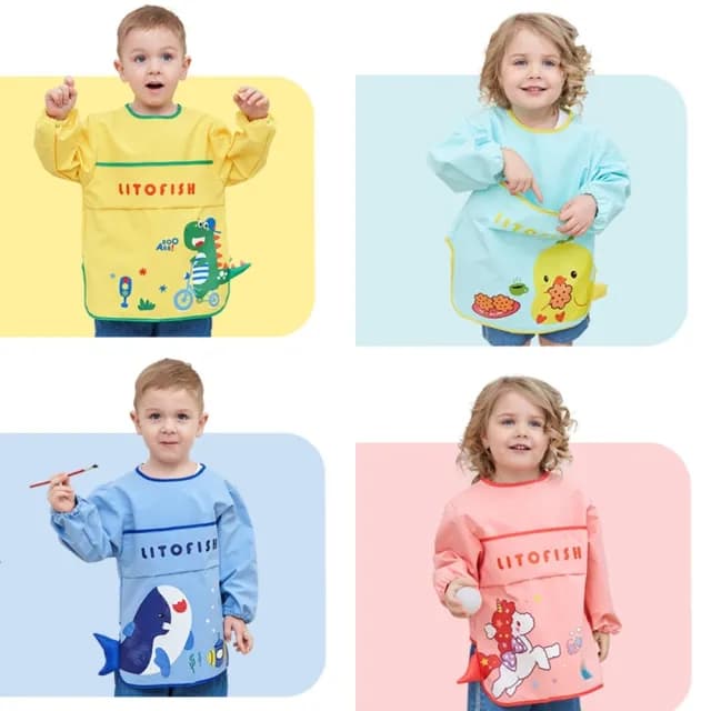 【橘魔法】萌可愛立體尾巴口袋畫畫衣(袖套 反穿衣 飯兜 大童 玩沙衣 美術課 畫畫 兒童 童裝 男童 女童)