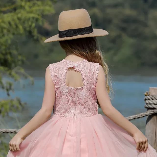 【橘魔法】經典蕾絲露背長禮服(長裙 洋裝 花童 畢業 表演 攝影 大童 全家福 婚禮 兒童 童裝 女童)