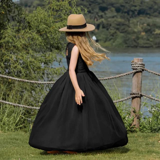 【橘魔法】經典蕾絲露背長禮服(長裙 洋裝 花童 畢業 表演 攝影 大童 全家福 婚禮 兒童 童裝 女童)