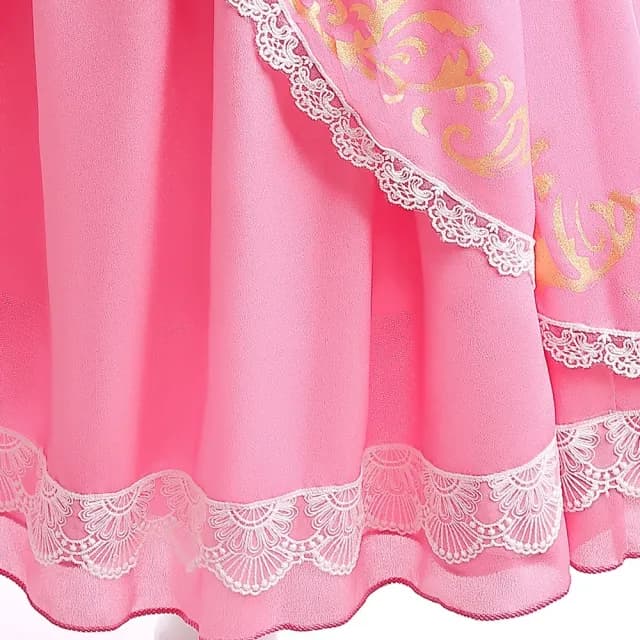 【橘魔法】粉嫩燙金蕾絲碧姬公主短袖禮服洋裝(馬力歐 大童 女童 萬聖節 角色扮演 兒童 童裝)