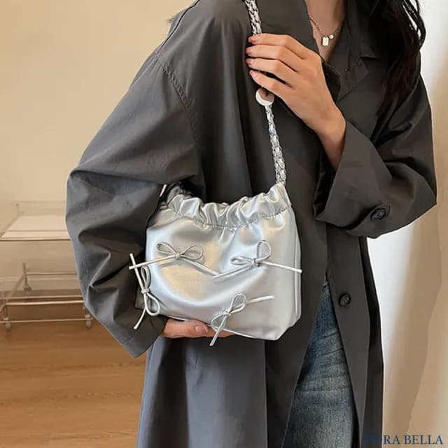 【Porabella】簡約休閒 褶皺蝴蝶結手提小包包水桶包 ins風 送女友 情人節禮物首選 Backpack Bags