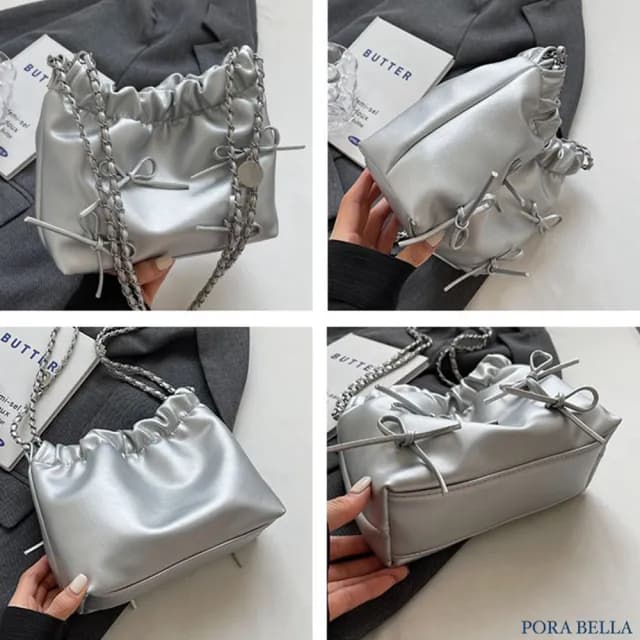【Porabella】簡約休閒 褶皺蝴蝶結手提小包包水桶包 ins風 送女友 情人節禮物首選 Backpack Bags