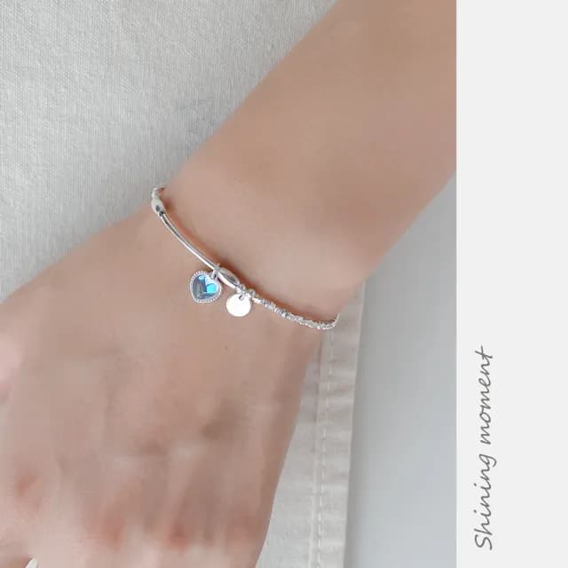 【Porabella】925純銀手鍊 愛心月光石圓牌手鍊 月光石手鍊 不規則手環 碎銀子手鍊 小眾設計 Bracelet