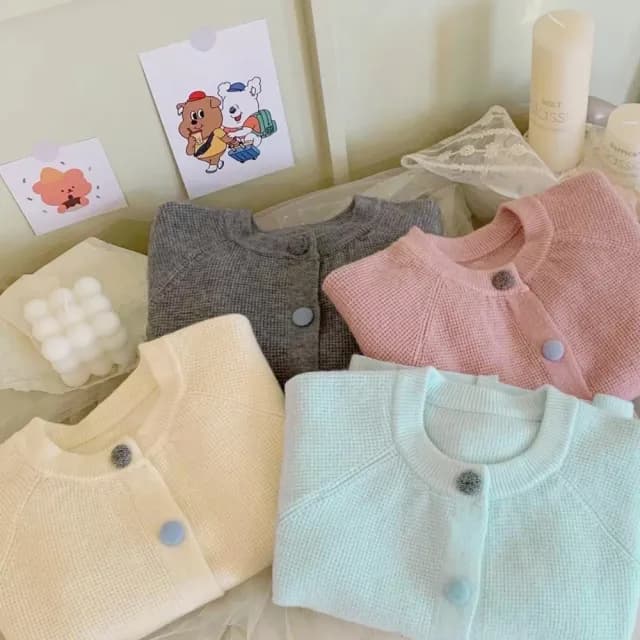 【橘魔法】彩色鈕扣華夫格長袖外套(針織外套 小外套 薄長袖 薄外套 開衫 女童 兒童 童裝)