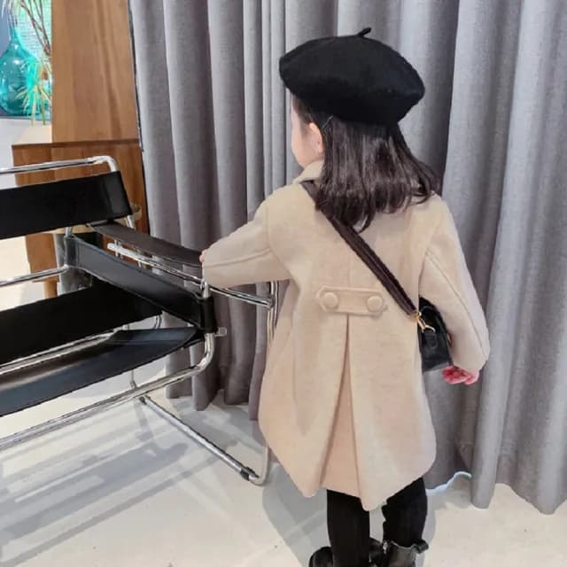 【橘魔法】氣質雙排扣毛尼外套(長袖外套 大衣 厚外套 女童 兒童 中童 童裝)