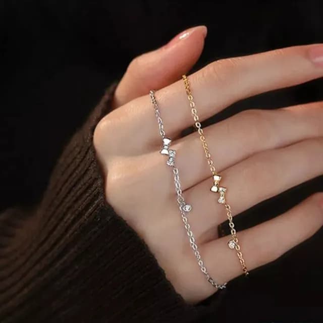 【Porabella】S999純銀手鍊 蝴蝶結手鍊 迷你鋯石蝴蝶結手鍊 小眾精緻 足銀飾品 純銀手鍊 Bracelet