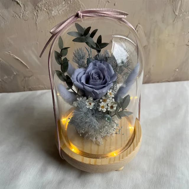 【OSTARA FLORIST 奧斯塔拉花藝】莫蘭迪藍永生玫瑰玻璃罩(永生花、玫瑰花、情人節、母親節、生日)