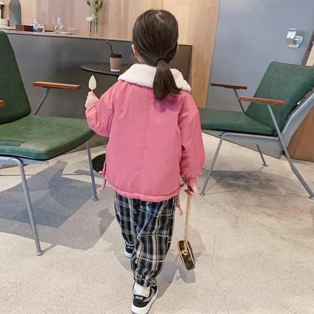 【橘魔法】粉色翻領毛絨長袖外套(風衣 外套 女童 兒童 童裝)