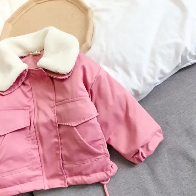 【橘魔法】粉色翻領毛絨長袖外套(風衣 外套 女童 兒童 童裝)