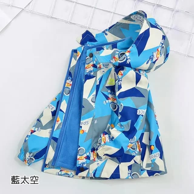 【橘魔法】男童 拚色太空人風衣外套(2件式可拆 厚外套 衝鋒衣 長袖外套 連帽外套 保暖 大童 兒童 童裝)