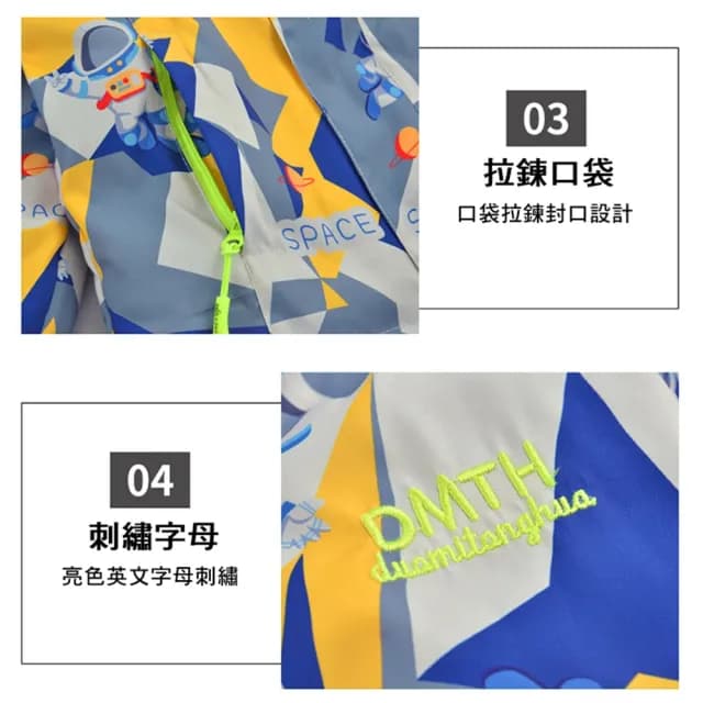 【橘魔法】男童 拚色太空人風衣外套(2件式可拆 厚外套 衝鋒衣 長袖外套 連帽外套 保暖 大童 兒童 童裝)