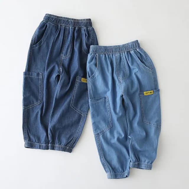 【橘魔法】側邊口袋天絲棉薄款牛仔褲(防蚊褲 薄長褲 空調褲 長褲 褲子 縮口褲 男童 兒童 童裝)