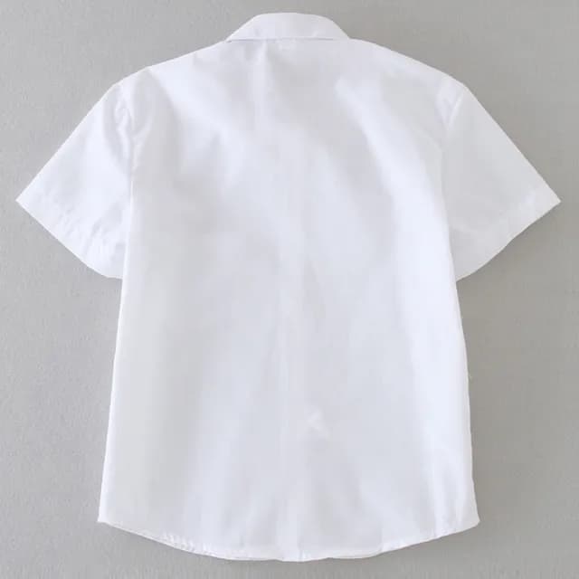 【橘魔法】短袖 直條紋 純白水鑽扣短袖襯衫(攝影 表演服 短袖上衣 童裝 男童 大童 花童 兒童)