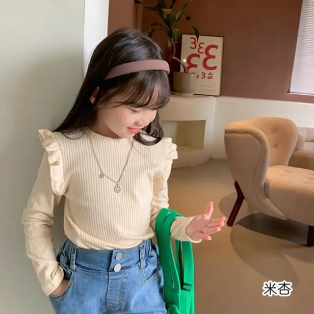 【橘魔法】浪漫小飛袖直條紋長袖上衣(打底衫 內搭衣 童裝 兒童 女童 中童)