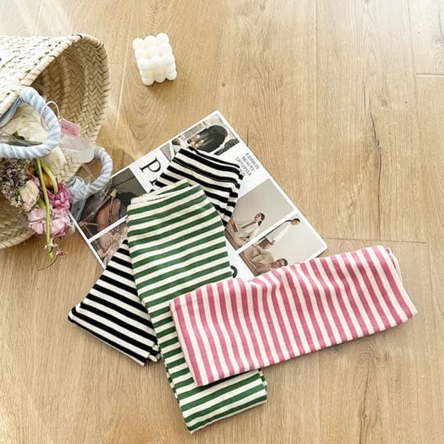 【橘魔法】重色條紋羅紋內搭褲(大童 長褲 褲子 貼身褲 合身褲 女童 童裝 兒童)