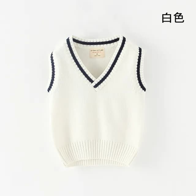 【橘魔法】撞色線條大V針織背心(毛衣 外搭 內搭 大童 中性款 男童 女童 兒童 童裝)