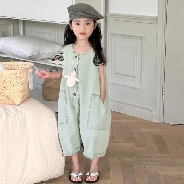 【橘魔法】復古淺刷白牛仔背帶褲(褲子 牛仔褲 背帶褲 男童 女童 中性款 童裝 兒童)