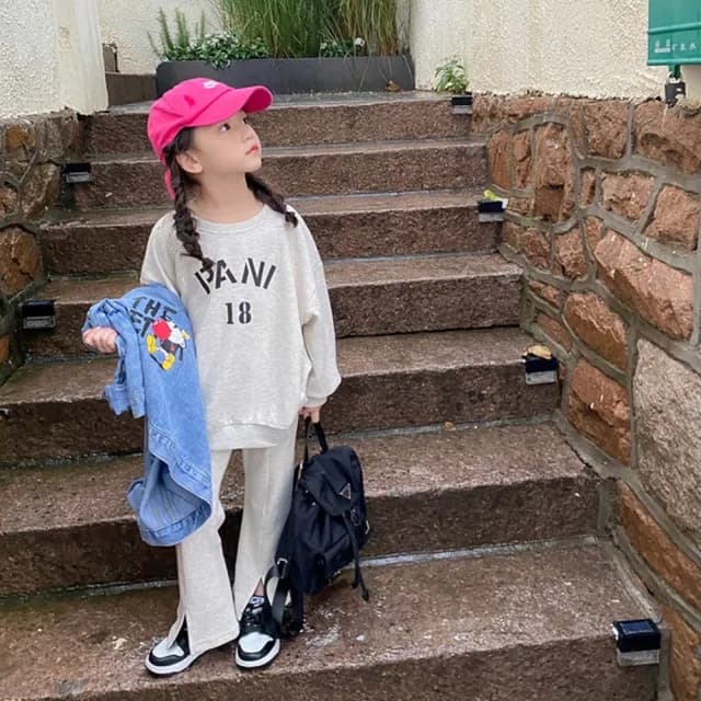 【橘魔法】花色字母棉絨長袖套裝(褲子 長褲 厚長褲 衛衣 兒童 女童 童裝)