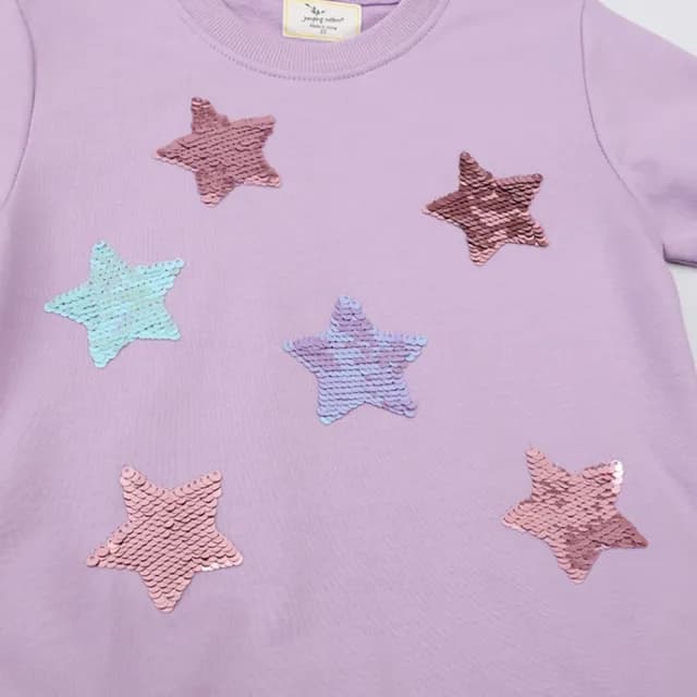 【橘魔法】翻轉亮片星星長袖長版上衣(娃娃衫 長袖上衣 薄長袖 女童 兒童 童裝)