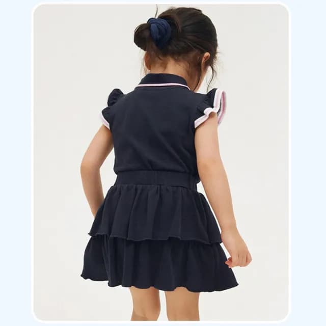 【橘魔法】網眼愛心小飛袖POLO衫套裝(蛋糕裙 短裙 裙子 大童 運動風 女童 兒童 童裝)