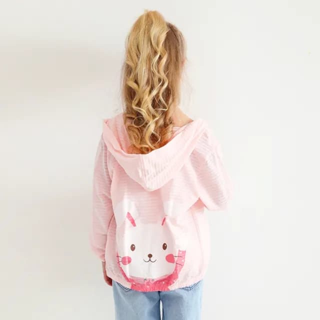 【橘魔法】動物印花透氣條紋竹節棉長袖連帽外套(大童 薄外套 冷氣房 防蚊 防曬 童裝 兒童 男童 女童)