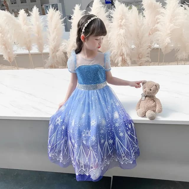 【橘魔法】冰雪花公主漸層亮片紗裙洋裝(萬聖節服裝 造型服 公主服 角色扮演 攝影 大童 女童 兒童 童裝)