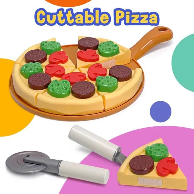 【CuteStone】兒童仿真料理美食玩具組|披薩漢堡甜點全餐(生日玩具 女孩玩具 廚房玩具組 兒童益智玩具)