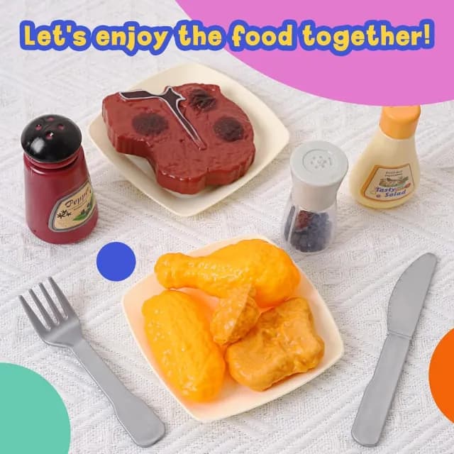 【CuteStone】兒童仿真料理美食玩具組|披薩漢堡甜點全餐(生日玩具 女孩玩具 廚房玩具組 兒童益智玩具)