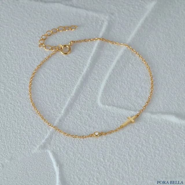 【Porabella】S925純銀十字架手鍊|單鑽微鑲鋯石|小巧簡約設計|生日紀念禮物推薦|Cross bracelet