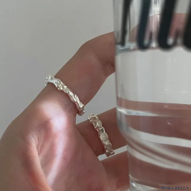 【Porabella】S925純銀 不規則紋理戒指|幾何型指環 開口可調節 告白生日情人節禮物推薦 rings