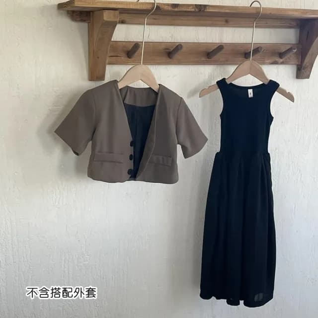 【橘魔法】赫本風坑條背心長裙洋裝(大童 背心洋裝 連身裙 兒童洋裝 女童 童裝 兒童)