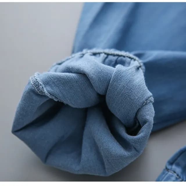 【橘魔法】刺繡字母天絲棉薄款鬆緊褲頭牛仔褲(縮口長褲 防蚊褲 長褲 空調褲 薄長褲 童裝 兒童)