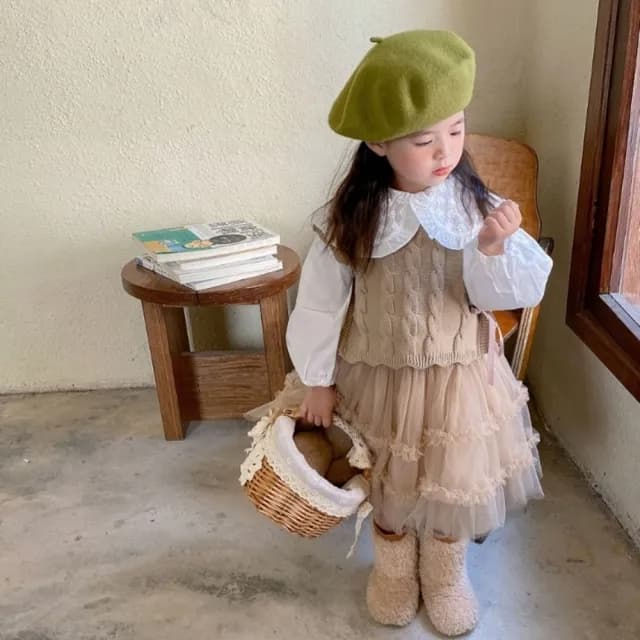 【橘魔法】鄉村風側綁蝴蝶結短版針織背心(毛衣 針織 外搭 背心 兒童 童裝 女童)