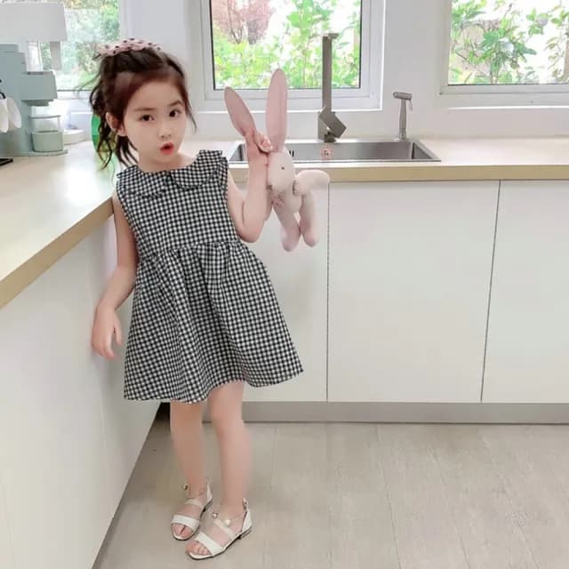 【橘魔法】復古小圓領赫本風娃娃洋裝(連身裙 連衣裙 格子裙 復古 女童 兒童 童裝)